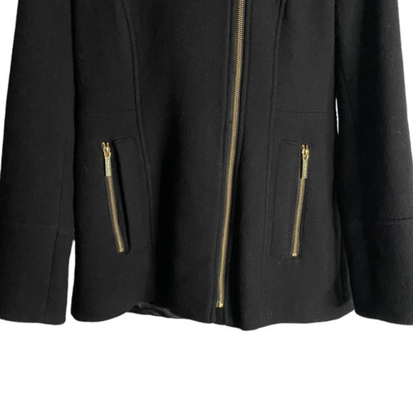 Michael Kors Women's Black Wool Faux Fur Hooded Jacket - Picture 3 of 9